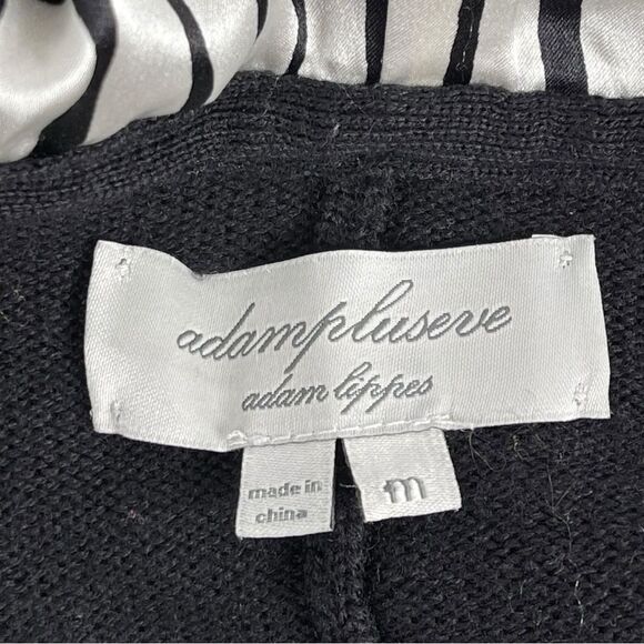 Adam Lippes Adam Plus Eve Black Wool Hooded V-Neck Sweater Size Medium - Picture 4 of 8